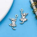 Pair of antique silver cat charms with textured details for DIY jewelry making - Antique Silver Cat 11x21mm (11294)