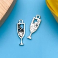 Pendentifs coupes de champagne en argent antique pour la création de bijoux DIY - 6x20mm / Verre à Vin Mince Argent Antique