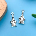 Pendentifs vintage en alliage argenté avec bouteille de vin et architecture pour bijoux - 9x21mm / Verre à Vin Argent Antique