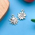 Pendentif soleil argenté rétro avec gravure sourire pour création de bijoux DIY de mode - 13x16.6mm / Soleil à Visage Argent Antique