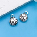Set of two silver-tone alloy scallop shell charms for DIY jewelry making and crafts - Antique Silver Sea Shell Style (9042)
