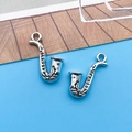 Set of two antique silver saxophone charms for DIY jewelry making and bracelets - Musical Saxophone (9164)