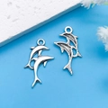 Ciondoli a forma di delfino argentati per la creazione di bracciali e collane fai-da-te - Stile Doppio Delfino in Argento Antico (10379)