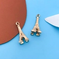 Golden Eiffel Tower alloy charms for DIY jewelry making with detailed geometric textures - Eiffel Tower Style
