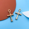 Polished KC gold alloy cross pendant with twisted center detail for DIY jewelry making - Cross Style (11619)