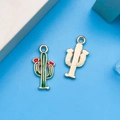 Pendentifs cactus en émail vert et métal doré pour bijoux DIY et bracelets - Cactus Vert (9913)