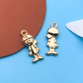 KC gold alloy cartoon boy charm for DIY jewelry making showing front and back details - Boy Charm Style