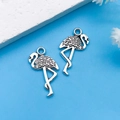 Coppia di ciondoli a fenicottero in argento antico per gioielli fai da te - Stile Fenicottero in Argento Antico (11241)