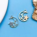 Colgantes de luna y estrella en aleación dorada con esmalte negro para joyería DIY - Luna y Estrella (11010)