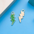 Pendentifs éclair en émail vert et doré pour la création de bijoux et DIY - Éclair Vert (12485)