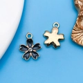 Colgante de flor de cerezo en esmalte negro con baño de oro y circón para joyas DIY - Flor de Cerezo con Diamante (11905)