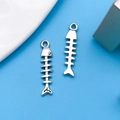 Tibetan silver fish bone charms in bright silver finish for DIY jewelry making - Fish Bone Style (4649)