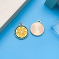 Pendentifs citron en émail jaune avec bord vert pour la création de bijoux faits main - Tranche de Citron Ronde Verte (17535)
