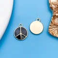 Colgante de signo de paz dorado con esmalte negro para creación de joyas DIY - Símbolo de Paz (12414)