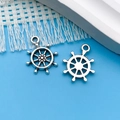 Antique silver ship wheel charms in zinc alloy for nautical DIY jewelry making - Antique Silver Small Single Sided Ship Wheel (2729) / 15x19mm