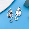 Antique silver sea horse charm pendants for jewelry making with double-sided view - Seahorse Style (7796)