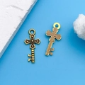 Antique gold key charms with cross design and retro texture for DIY jewelry making - Antique Gold Cross Key (10219)