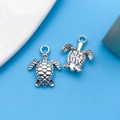 Pair of silver turtle pendants for DIY jewelry making with intricate shell texture details - Sea Turtle Style (8568)