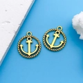 Golden alloy anchor pendant with nautical rope border for DIY jewelry making - Antique Gold Round Anchor (10221)