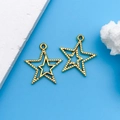 Golden double-layer hollow star pendant with textured edges for DIY jewelry making - Antique Gold Double Pentagram (10224)