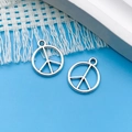 Silver peace sign metal pendants for DIY jewelry making on blue and white background - Antique Silver Hollow Peace Symbol (5589) / 12x15mm