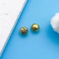 Golden round metal charm with Fu character engraving on blue background with white stones - Antique Gold Round Blessing Bead (11076)