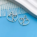 Interlocking double heart pendants in antique silver alloy finish for DIY jewelry crafting - Antique Silver Hollow Double Heart (5801) / 19x19mm