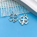 Silver four-leaf clover heart charms with hollow design for DIY jewelry making - Antique Silver Hollow Clover (6943) / 17x12mm