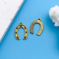 Golden horseshoe charms for DIY jewelry with vintage dot borders and textured back - Antique Gold Horseshoe (11089)