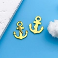 Golden alloy anchor pendant set for DIY bracelets with detailed rope and anchor designs - Antique Gold Helm (11093)