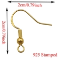 Detail view of 925 stamped gold ear wire hooks with size 2cm dimensions for DIY jewelry - Copper / Gold (Copper)