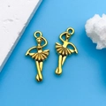 Golden ballet dancer charm pendants for DIY necklaces and bracelets on blue background - Antique Gold Ballerina (11122)