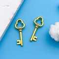 Pair of antique gold key pendants with clover shape for DIY jewelry making - Antique Gold Vintage Key (11375)