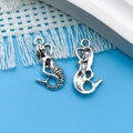 Antique silver mermaid alloy charms with detailed scales for DIY jewelry making - Antique Silver Ocean Mermaid (8756) / 11x23mm