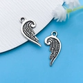 Pair of vintage silver alloy wing charms with detailed feather texture for DIY jewelry - Antique Silver Wing Style