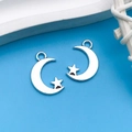 Silver celestial pendant with crescent moon and star design for DIY jewelry making - Antique Silver Moon Star 11x17mm (8519)