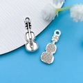 Antique silver violin alloy pendant with detailed front engraving and textured back - Antique Silver Guitar Style