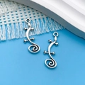 Pair of antique silver lizard charms in alloy with spiral tail for DIY jewelry making - Antique Silver Crawling Gecko (17321) / 11x29mm