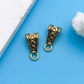Pair of vintage gold alloy connector bail beads with intricate embossed floral patterns - Antique Gold Jewelry Connector (14329)