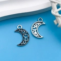 Antique silver moon pendants with hollow flower patterns for DIY jewelry making - Antique Silver Hollow Moon 12x18mm (8764)