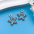 Pair of hollow star-shaped antique silver charms with beaded edges for DIY jewelry making - Antique Silver Star 15x17mm (8767)