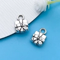Vintage silver gift box charm in alloy with bow detail for DIY jewelry making - Antique Silver Gift Box Style