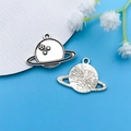 Vintage silver alloy Saturn planet charms with star engraving for DIY jewelry making - Antique Silver Satellite Style