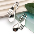 Vintage silver-style crossed cutlery pendants with crown details for DIY jewelry - Vintage Tableware Fork and Spoon Combination (18823) / 19x46mm