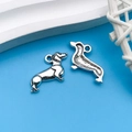 Silver dachshund dog alloy pendants for DIY jewelry making on blue background - Antique Silver Dog 13x20mm (9814)