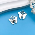Antique silver butterfly charm with textured wings and round hole for DIY jewelry - Antique Silver Butterfly 16x16mm (10046)