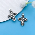 Vintage silver-tone alloy cross pendants for DIY jewelry making with embossed details - Antique Silver Cross Style