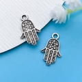 Silver vintage Hamsa hand charms for DIY jewelry making with star and lattice pattern - Antique Silver Hamsa Hand Style