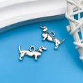Silver dachshund dog metal pendants for DIY jewelry making and handmade necklaces - Antique Silver Dog 18.5x10mm (10350)