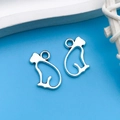 Silver cat silhouette pendants with hollow design for DIY jewelry and necklaces - Antique Silver Cat 16x10.5mm (10351)